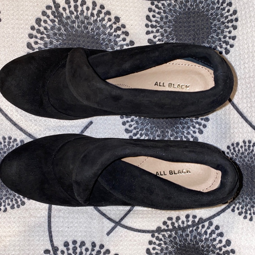 All Black Suede 3” Slip On Heeled Booties in EU Size 39